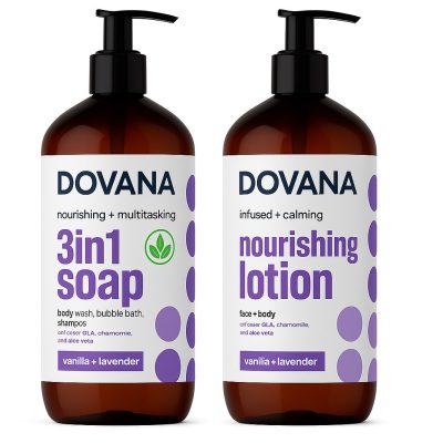DOVANA Soap, Body Wash, Bubble Bath, Shampoo | Vanilla and Lavender
