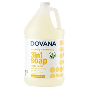 DOVANA Soap, Body Wash, Bubble Bath, Shampoo | Coconut and Lemon | ONE Gallon