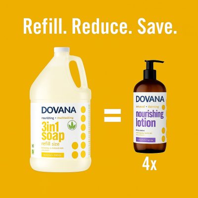 DOVANA Soap, Body Wash, Bubble Bath, Shampoo | Coconut and Lemon | ONE Gallon